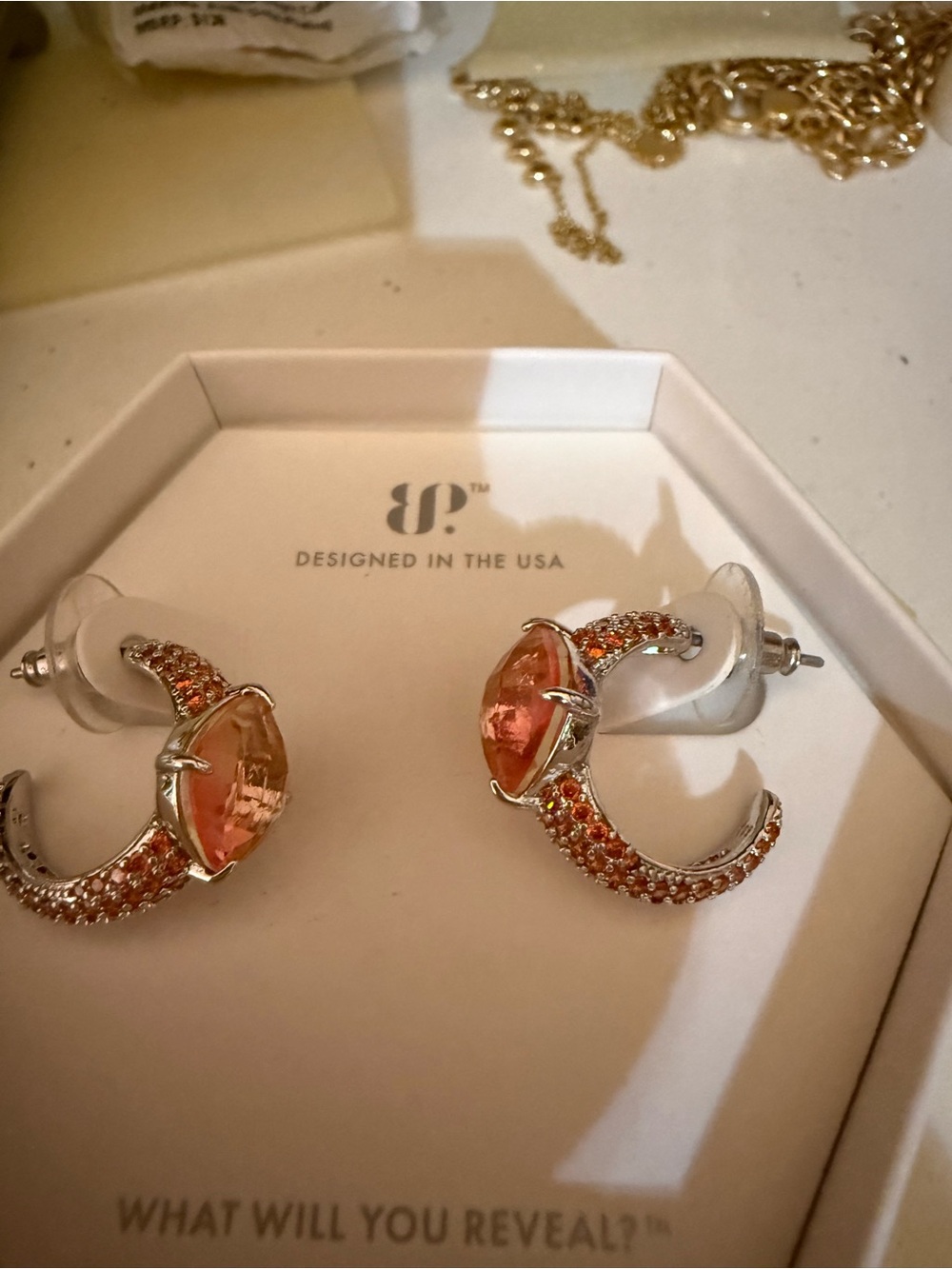 Pink and Orange Crystal Hoop Earrings